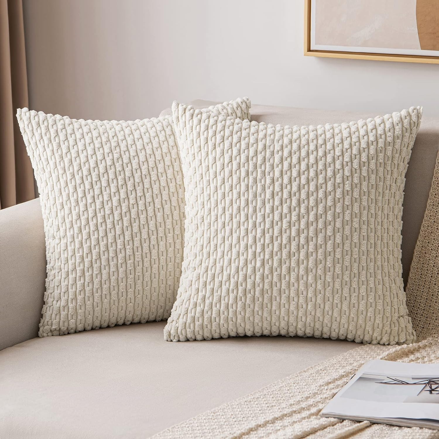 Pillow Insert 18X18 - Çizgili kırlent örtüsü 18x18 inç bej